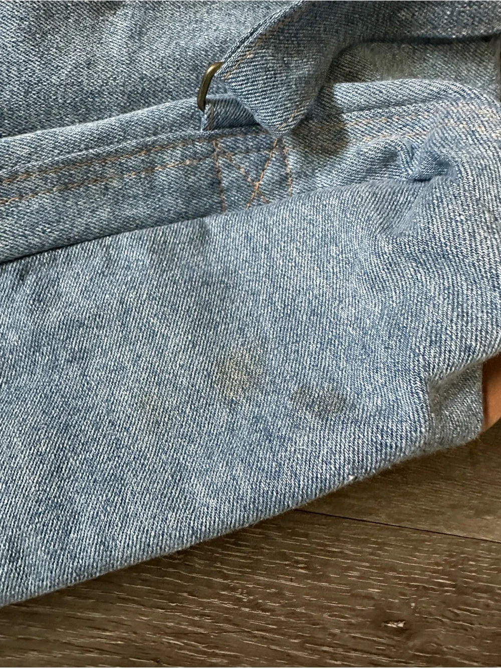 Light Blue Denim-Style Mickey Backpack with Brown Trim